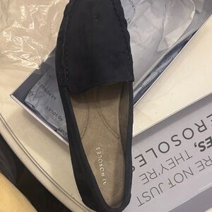 AEROSOLES Navy Suede Slip-On Loafer with Cushioned Insole